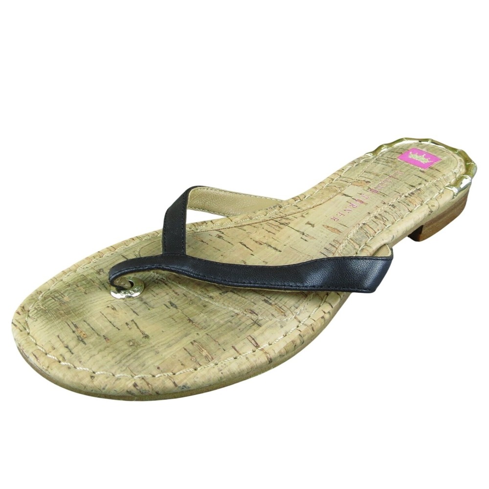 Elaine Turner Women Flip Flop Sandal Shoes Black Leather Size 6 Medium